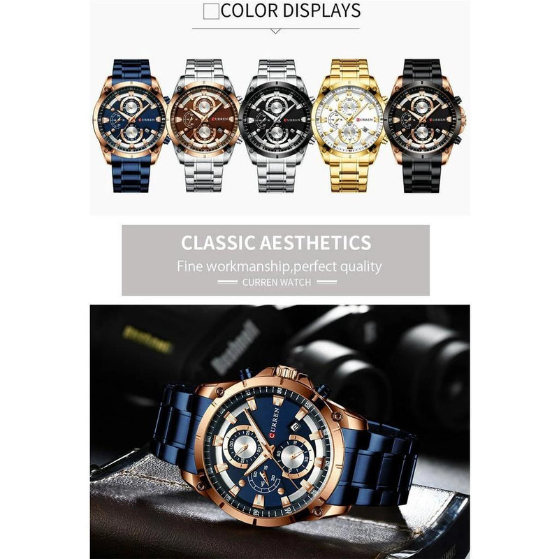 CURREN Top Luxury Brand Relógio Masculino De Aço Inoxidável Multifuncional Preto Clássico Discagem Clássica Moda Casual Empresarial Quartzo À Prova D'água Sem Caixa 8360 X