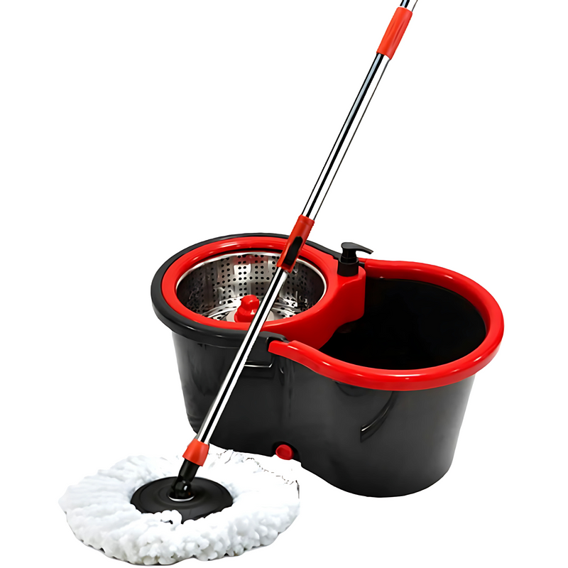 Mop Balde Esfregão Giratório Pró 13L com Rodinhas e Alça Flexível – Refil Microfibra Lavável, Cabo 125cm 3 Partes