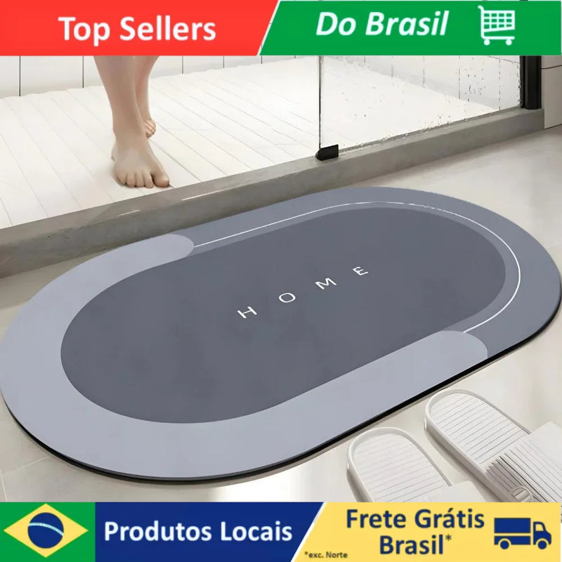 Tapete Oval Absorvente de Banheiro Secagem Rápida Antiderrapante