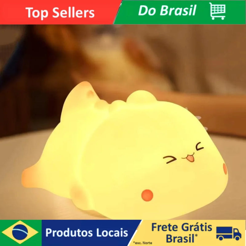 Mini Luminária Abajur Dinossauro Fofo Led Silicone Touch Recarregável