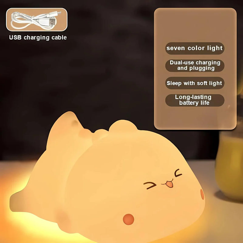 Mini Luminária Abajur Dinossauro Fofo Led Silicone Touch Recarregável