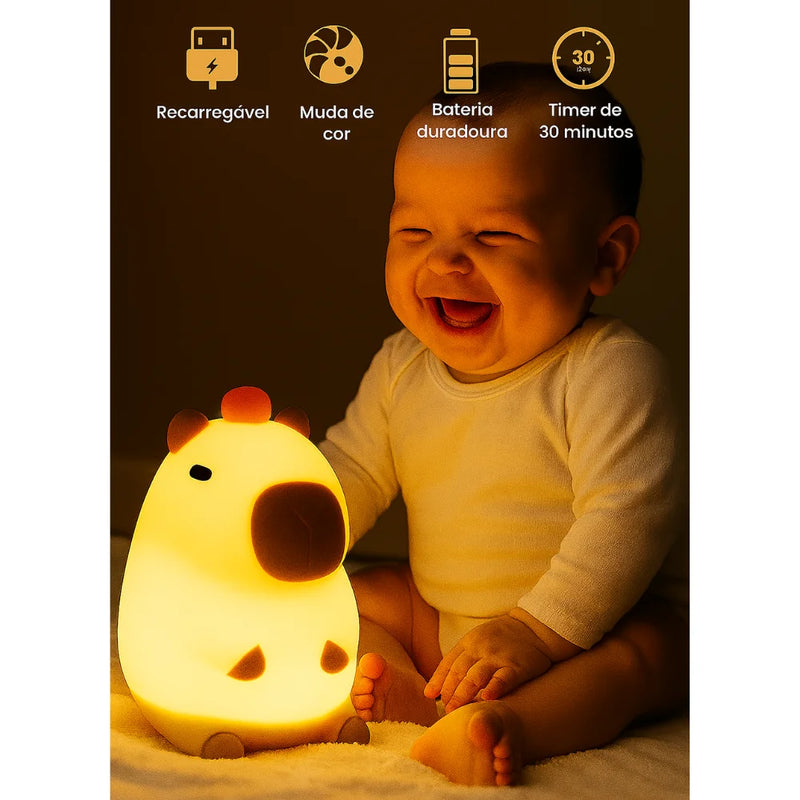 Luminária Silicone Capivara Noturna Recarregável USB Touch Sleep Night Tiktok Abajur Criança
