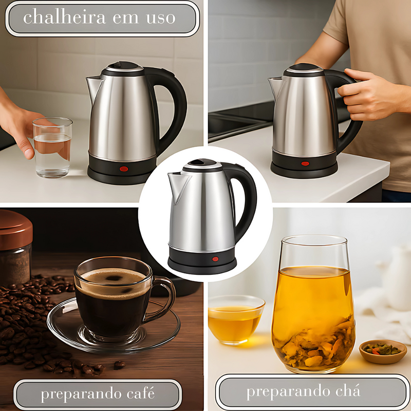Chaleira Elétrica Inox Atacama Unitermi 1.8L – 1800W de Potência, Base 360º, Desligamento Automático e Design Moderno, 220v