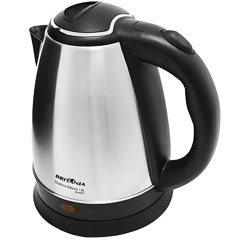 Chaleira Elétrica Britânia 1,8L Inox Escovado – Ferve Água Rápido para Café, Chá, Chimarrão e Mamadeira, Jarra Sem Fio Rotativa 360°, Base Destacável, Tampa com Botão e Desligamento Automático