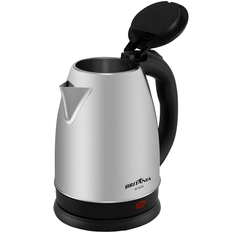 Chaleira Elétrica Britânia 1,8L Inox Escovado – Ferve Água Rápido para Café, Chá, Chimarrão e Mamadeira, Jarra Sem Fio Rotativa 360°, Base Destacável, Tampa com Botão e Desligamento Automático