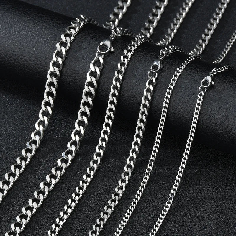 Colar de corrente cubana masculina de 3mm, colar simples de aço inoxidável, joias de aço de titânio, acessórios de tendência, presente