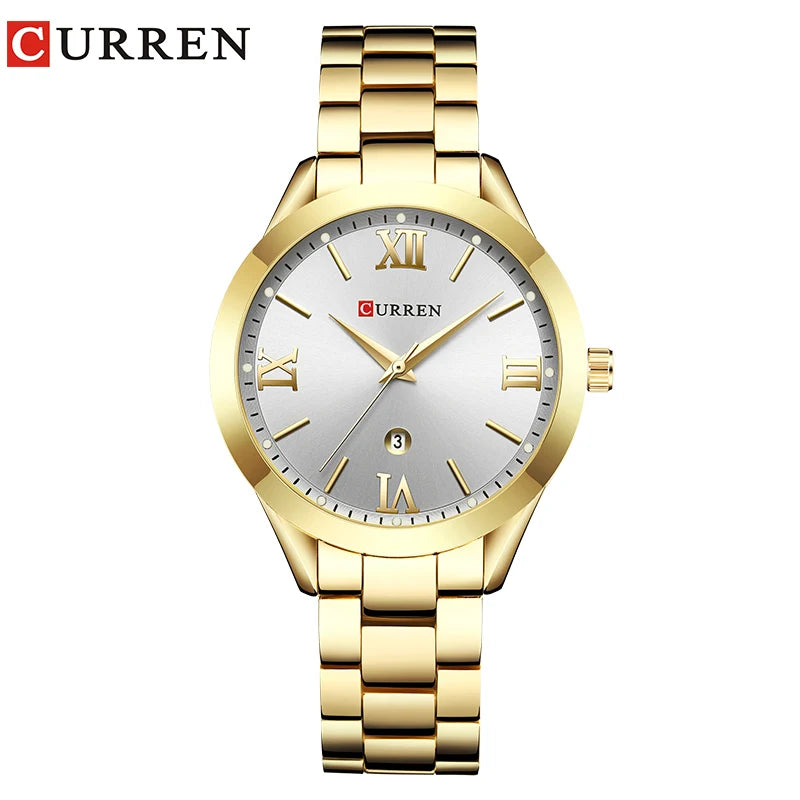 Curren senhoras relógio para mulheres moda retro feminino relógio à prova dwaterproof água aço relógio de quartzo para mulher natal relógio feminino 9007