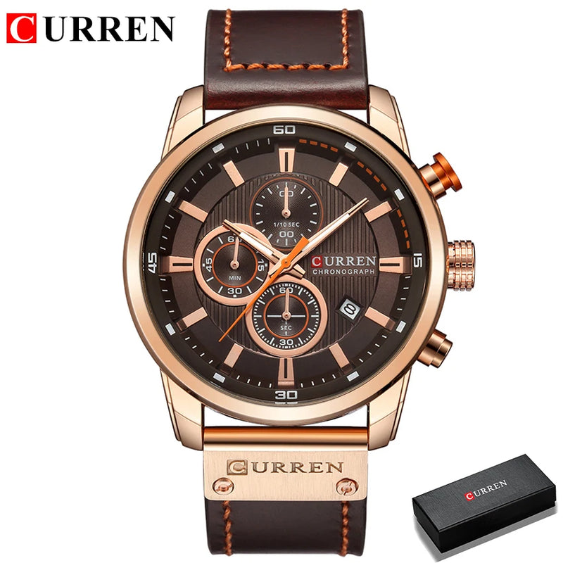 Curren marca relógio de couro dos homens esportes relógios exército militar quartzo relógio de pulso cronógrafo masculino relogio masculino
