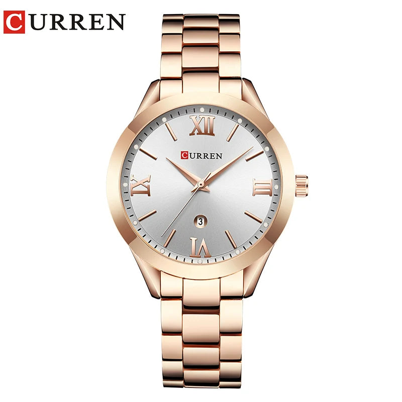 Curren senhoras relógio para mulheres moda retro feminino relógio à prova dwaterproof água aço relógio de quartzo para mulher natal relógio feminino 9007