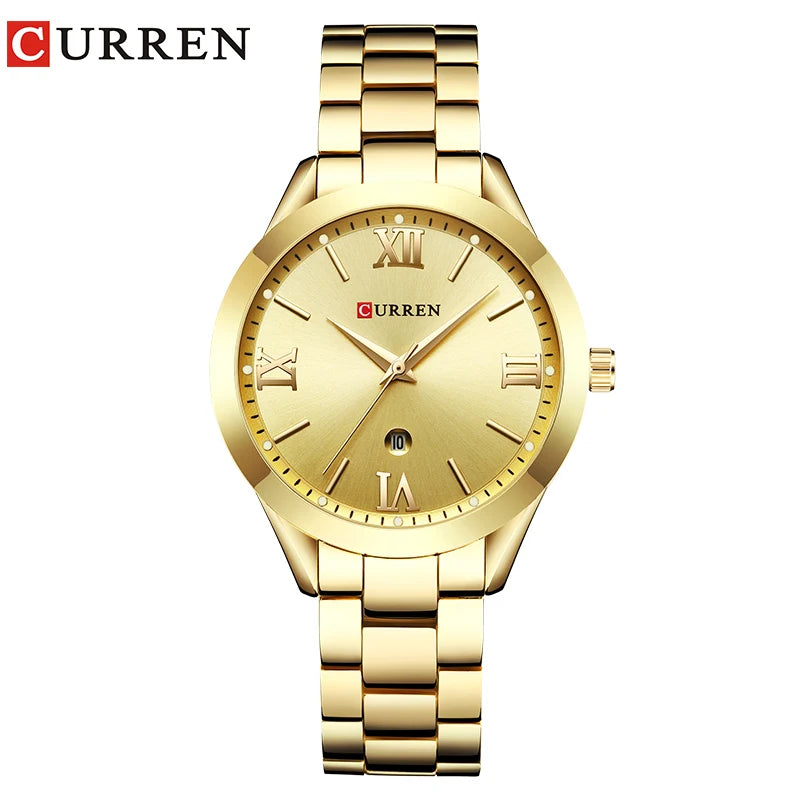 Curren senhoras relógio para mulheres moda retro feminino relógio à prova dwaterproof água aço relógio de quartzo para mulher natal relógio feminino 9007