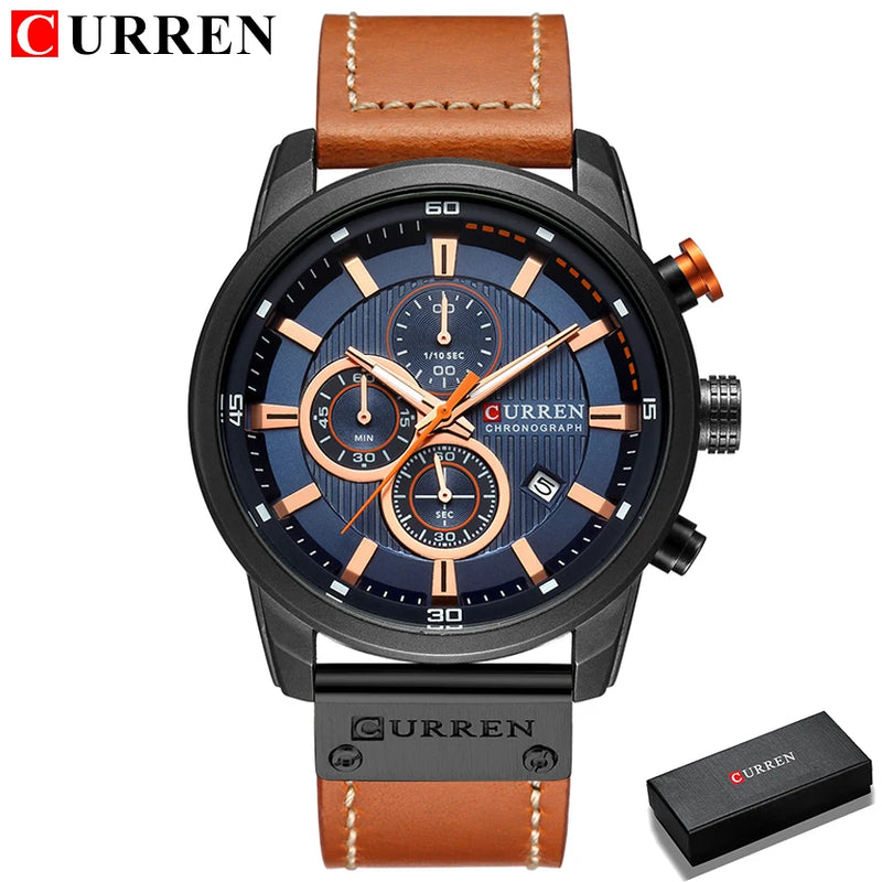 Curren marca relógio de couro dos homens esportes relógios exército militar quartzo relógio de pulso cronógrafo masculino relogio masculino