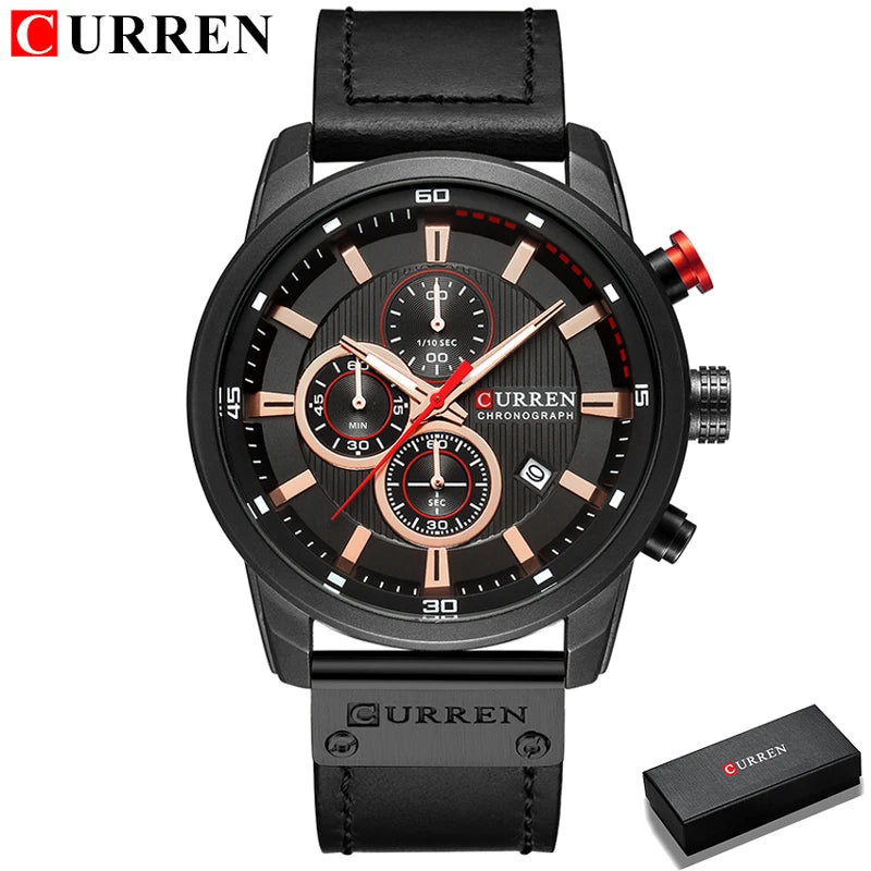 Curren marca relógio de couro dos homens esportes relógios exército militar quartzo relógio de pulso cronógrafo masculino relogio masculino