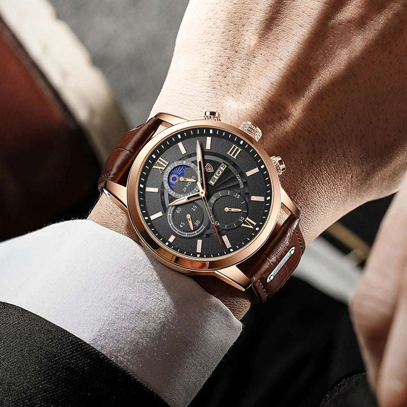 2025 novos relógios masculinos lige marca superior de luxo couro casual relógio quartzo esporte à prova dwaterproof água relógio relogio masculino + caixa