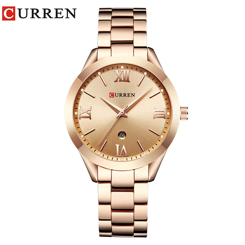Curren senhoras relógio para mulheres moda retro feminino relógio à prova dwaterproof água aço relógio de quartzo para mulher natal relógio feminino 9007