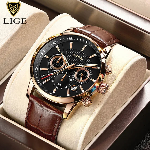 2025 novos relógios masculinos lige marca superior de luxo couro casual relógio quartzo esporte à prova dwaterproof água relógio relogio masculino + caixa