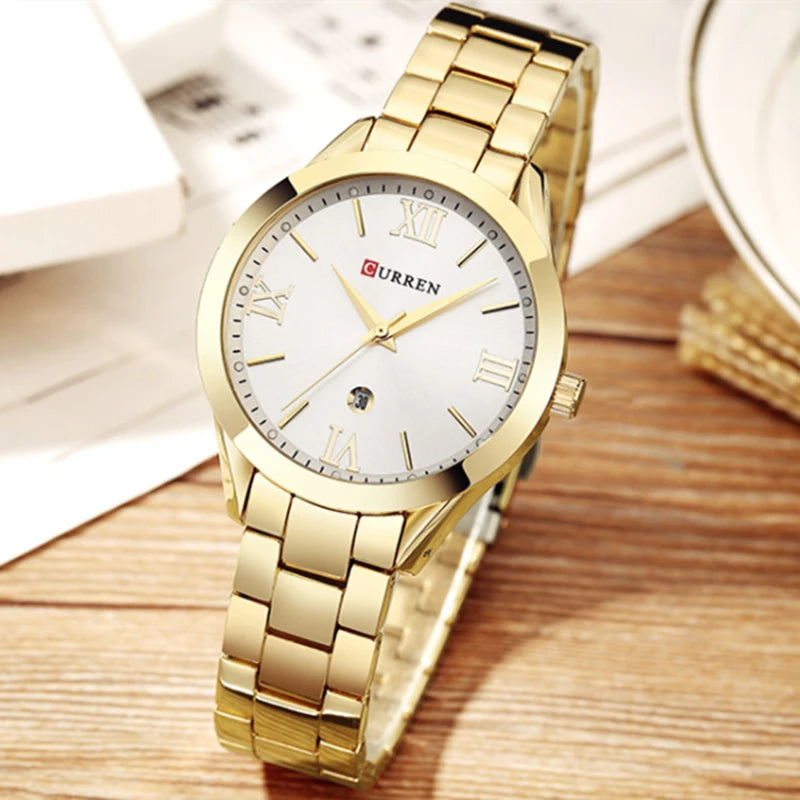 Curren senhoras relógio para mulheres moda retro feminino relógio à prova dwaterproof água aço relógio de quartzo para mulher natal relógio feminino 9007