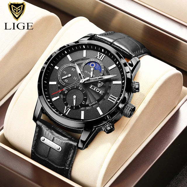 2025 novos relógios masculinos lige marca superior de luxo couro casual relógio quartzo esporte à prova dwaterproof água relógio relogio masculino + caixa