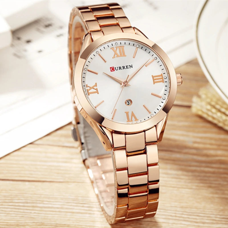 Curren senhoras relógio para mulheres moda retro feminino relógio à prova dwaterproof água aço relógio de quartzo para mulher natal relógio feminino 9007