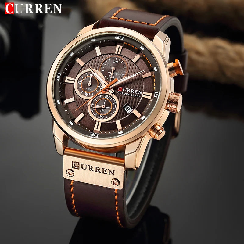 Curren marca relógio de couro dos homens esportes relógios exército militar quartzo relógio de pulso cronógrafo masculino relogio masculino