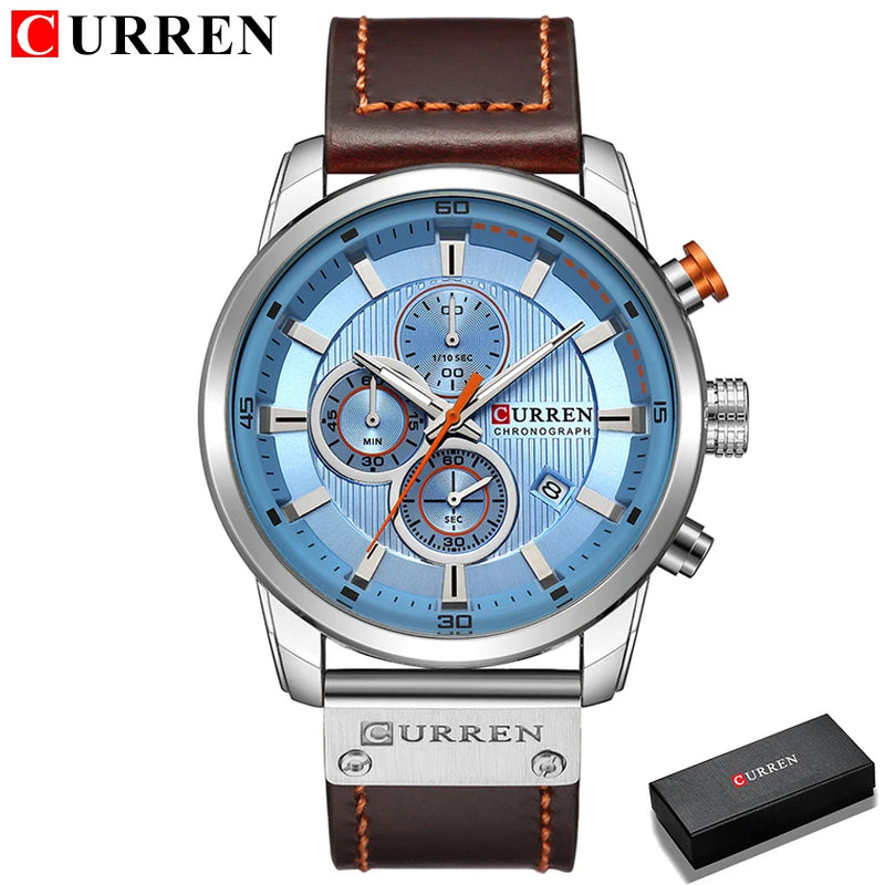 Curren marca relógio de couro dos homens esportes relógios exército militar quartzo relógio de pulso cronógrafo masculino relogio masculino