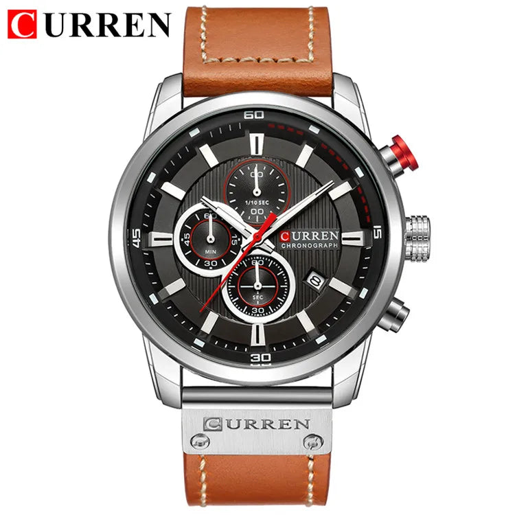 Curren marca relógio de couro dos homens esportes relógios exército militar quartzo relógio de pulso cronógrafo masculino relogio masculino
