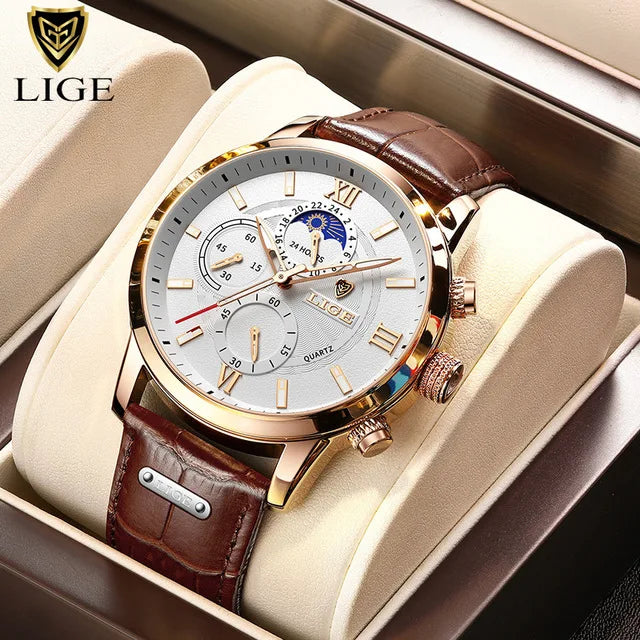 2025 novos relógios masculinos lige marca superior de luxo couro casual relógio quartzo esporte à prova dwaterproof água relógio relogio masculino + caixa