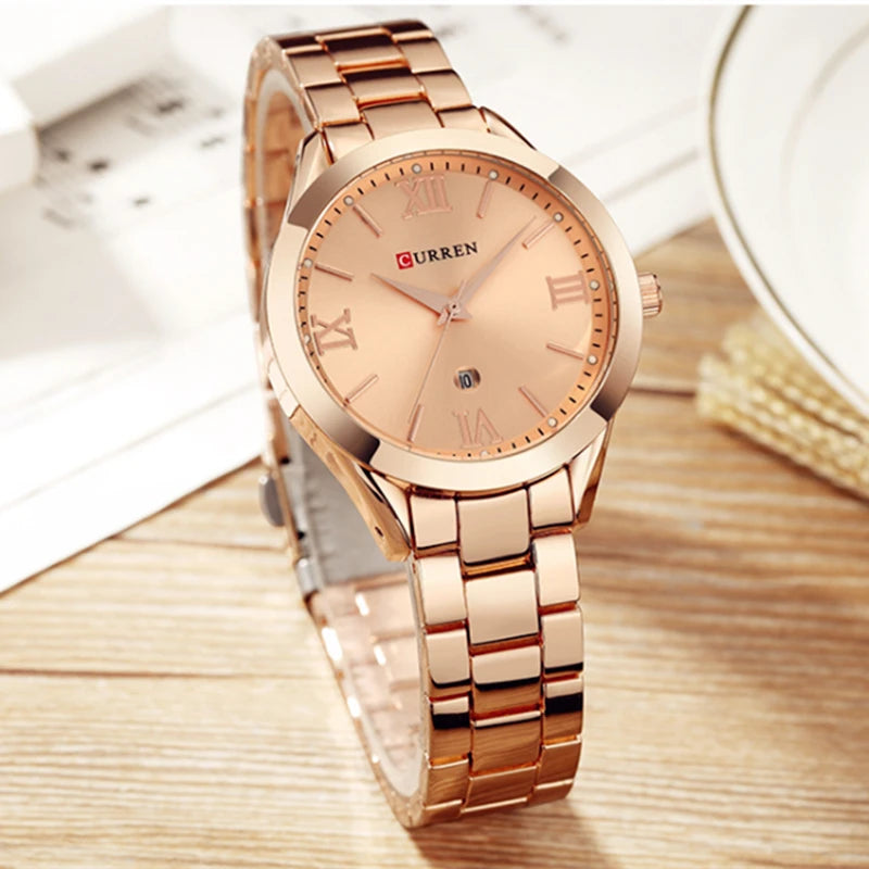 Curren senhoras relógio para mulheres moda retro feminino relógio à prova dwaterproof água aço relógio de quartzo para mulher natal relógio feminino 9007