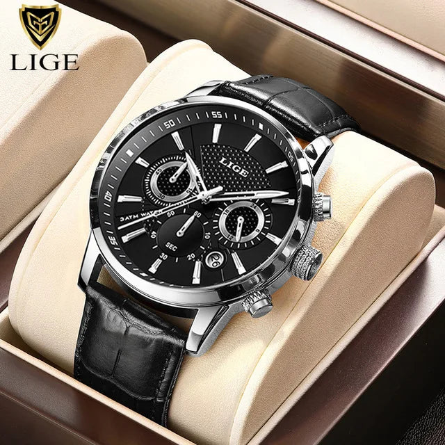 2025 novos relógios masculinos lige marca superior de luxo couro casual relógio quartzo esporte à prova dwaterproof água relógio relogio masculino + caixa