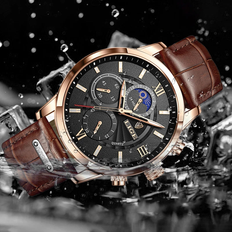 2025 novos relógios masculinos lige marca superior de luxo couro casual relógio quartzo esporte à prova dwaterproof água relógio relogio masculino + caixa