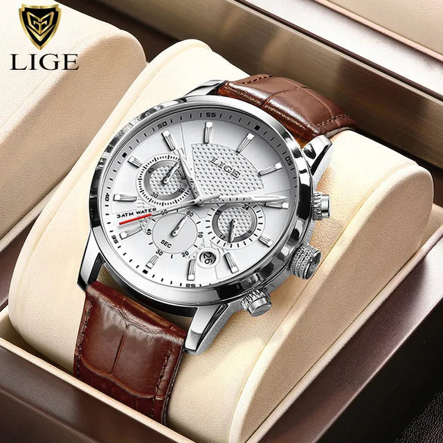 2025 novos relógios masculinos lige marca superior de luxo couro casual relógio quartzo esporte à prova dwaterproof água relógio relogio masculino + caixa
