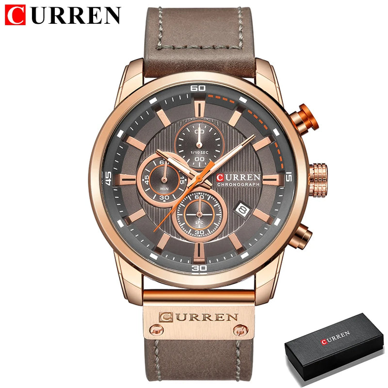 Curren marca relógio de couro dos homens esportes relógios exército militar quartzo relógio de pulso cronógrafo masculino relogio masculino
