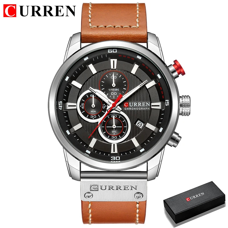 Curren marca relógio de couro dos homens esportes relógios exército militar quartzo relógio de pulso cronógrafo masculino relogio masculino