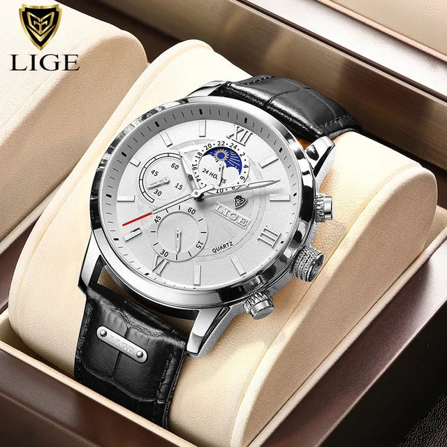 2025 novos relógios masculinos lige marca superior de luxo couro casual relógio quartzo esporte à prova dwaterproof água relógio relogio masculino + caixa