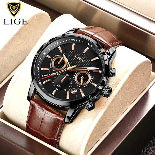 2025 novos relógios masculinos lige marca superior de luxo couro casual relógio quartzo esporte à prova dwaterproof água relógio relogio masculino + caixa