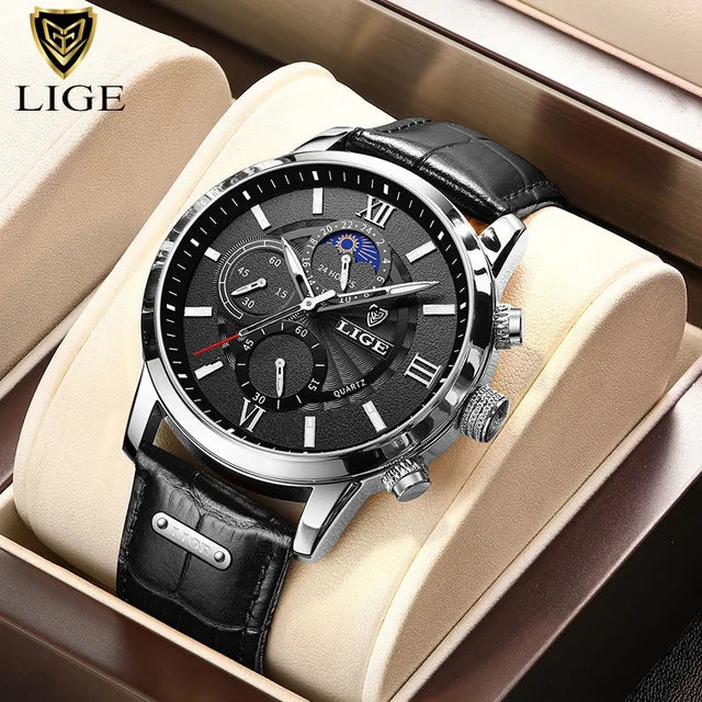 2025 novos relógios masculinos lige marca superior de luxo couro casual relógio quartzo esporte à prova dwaterproof água relógio relogio masculino + caixa