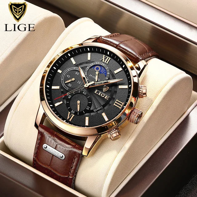 2025 novos relógios masculinos lige marca superior de luxo couro casual relógio quartzo esporte à prova dwaterproof água relógio relogio masculino + caixa