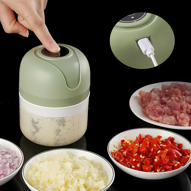 Processador e Triturador Portátil de Alimentos com 3 Lâminas Elétrico - Moedor de Carne, Vegetais e Alho