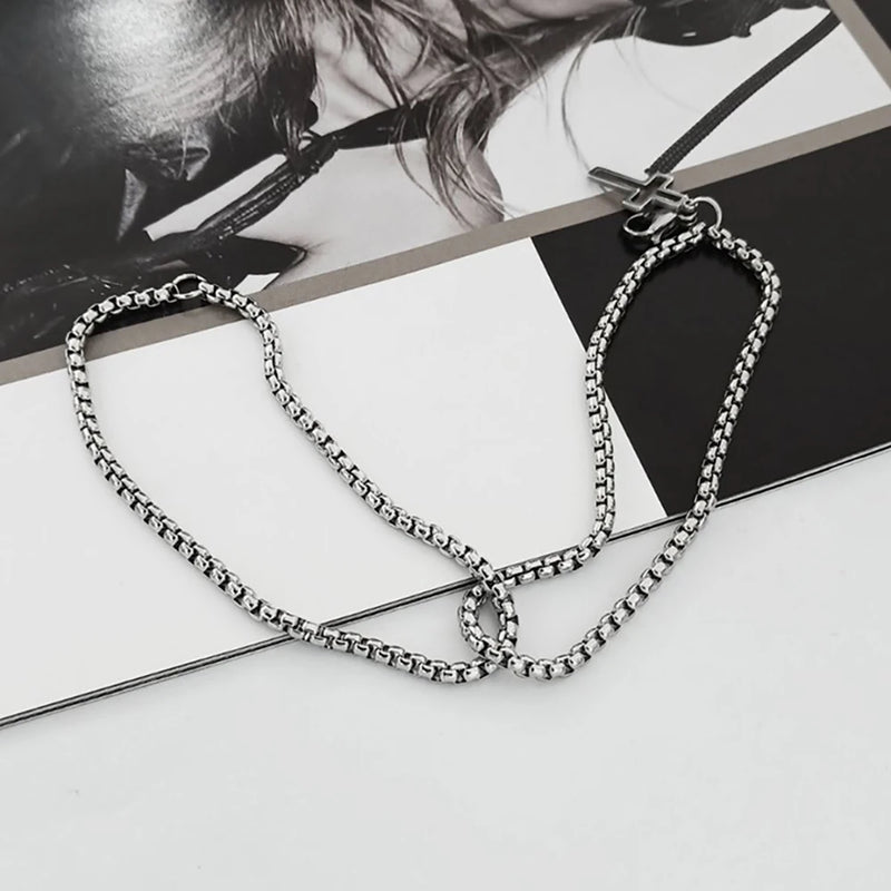 Moda masculina dupla corrente cruz oco pulseiras de pulso lagosta garra fecho pulseira de aço inoxidável hip hop punk festa jóias