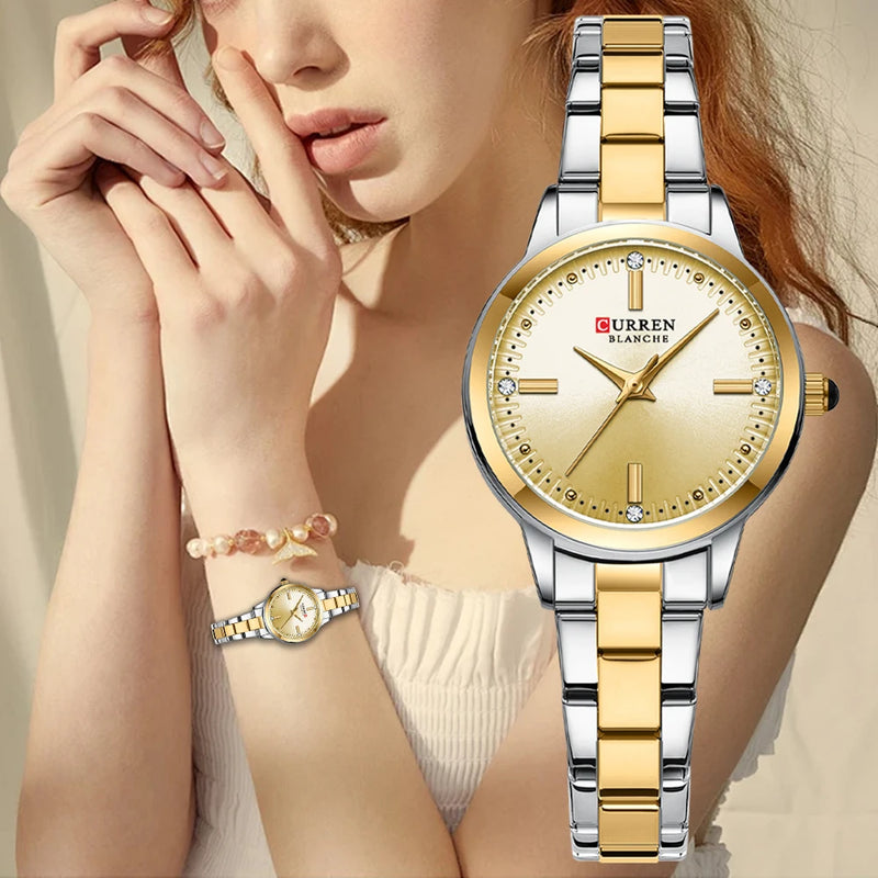 CURREN Relógio de quartzo original para mulheres moda elegante relógios femininos de aço inoxidável à prova d'água relógio de pulso feminino