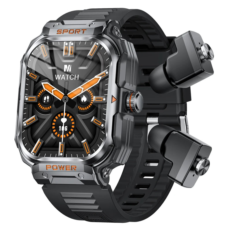 Smart Watch com Monitor de Freqüência Cardíaca para Homens e Mulheres, 2 em 1, TWS Headset, Música NFC, Fone de Ouvido ao Ar Livre, Esportes Fitness, Blue Tooth Call