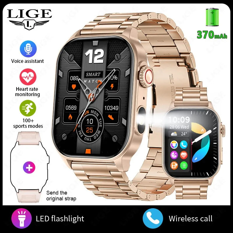Lige novo relógio inteligente masculino lanterna 2.01 "hd tela grande ai voz bluetooth chamada esporte relógios monitor de saúde smartwatch feminino