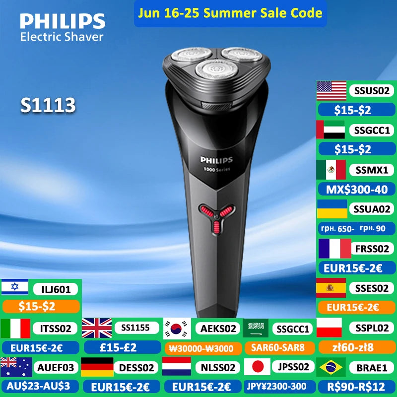 Philips s1113 barbeador elétrico carga usb lâmina powercut de aço inoxidável lâmina tripla cabeça flutuante masculino barbear rápido aparador de barba