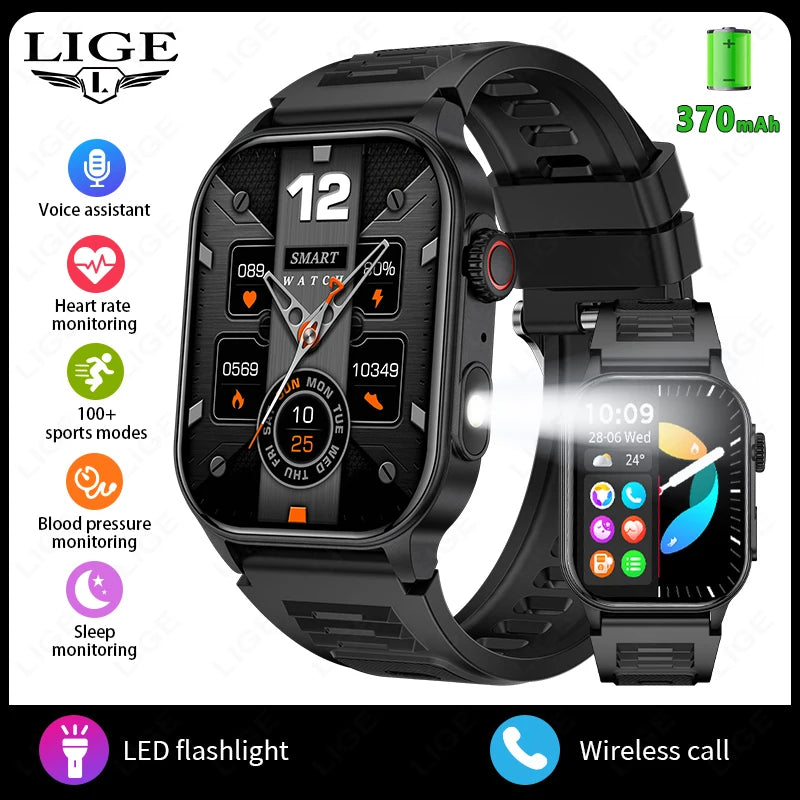 Lige novo relógio inteligente masculino lanterna 2.01 "hd tela grande ai voz bluetooth chamada esporte relógios monitor de saúde smartwatch feminino