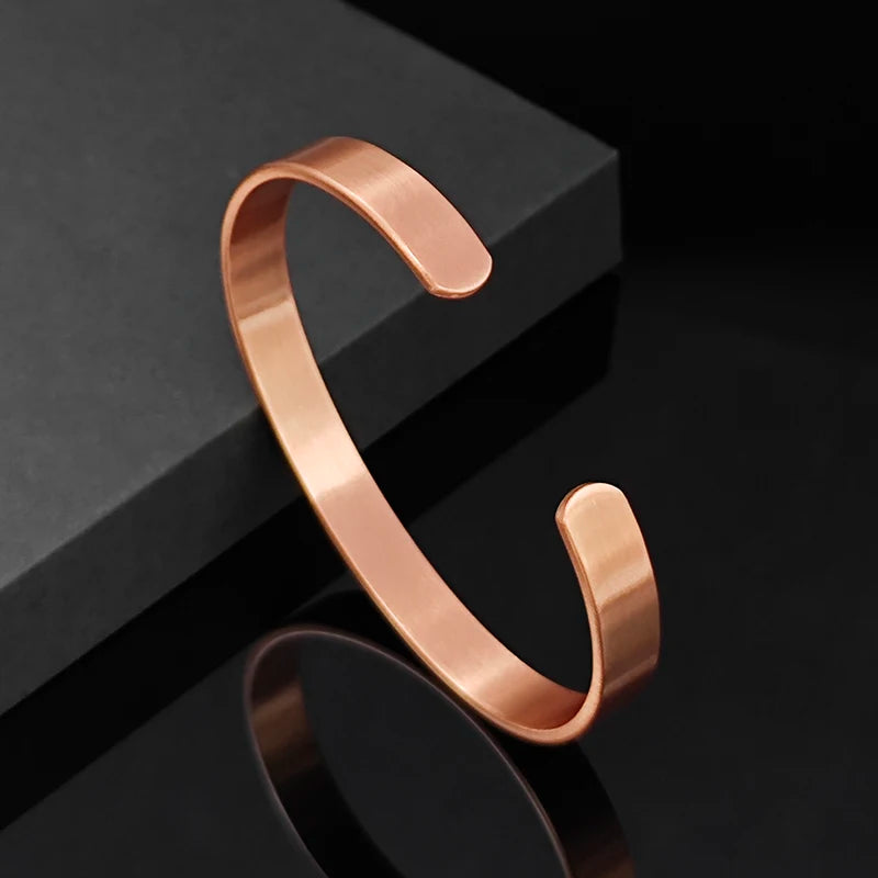 Conjunto de pulseiras e anéis de cobre puro simplicidade manguito pulseiras magnéticas para mulheres homens artrite saúde jóias de cobre sólido
