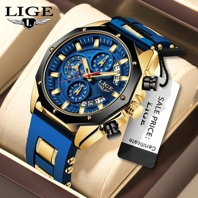 2024 LIGE Nova Moda Mens Relógios Top Marca de Luxo Silicone Esporte Relógio Homens Quartzo Data Relógio de Pulso À Prova D 'Água Cronógrafo