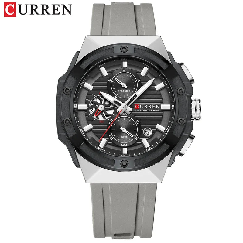 CURREN Moda Esportes Multifuncional Cronógrafo Relógio de Quartzo com Pulseira de Silicone Design Criativo Mostrador Luminoso Mãos