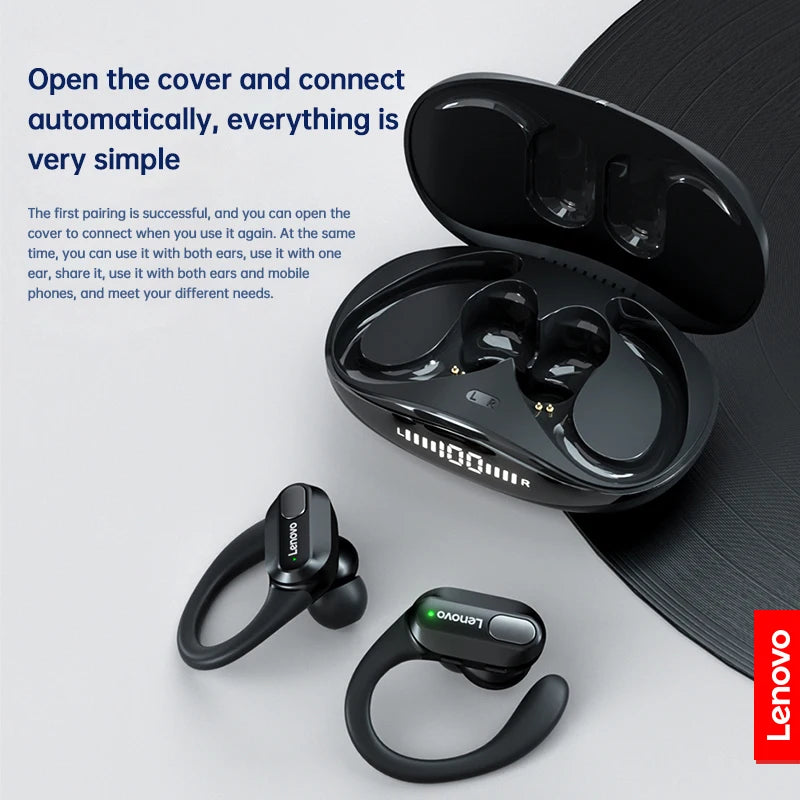 Fones de ouvido esportivos sem fio originais Lenovo XT80 com microfones, display de energia LED, som estéreo de alta fidelidade Bluetooth 5.3 TWS Fones de ouvido