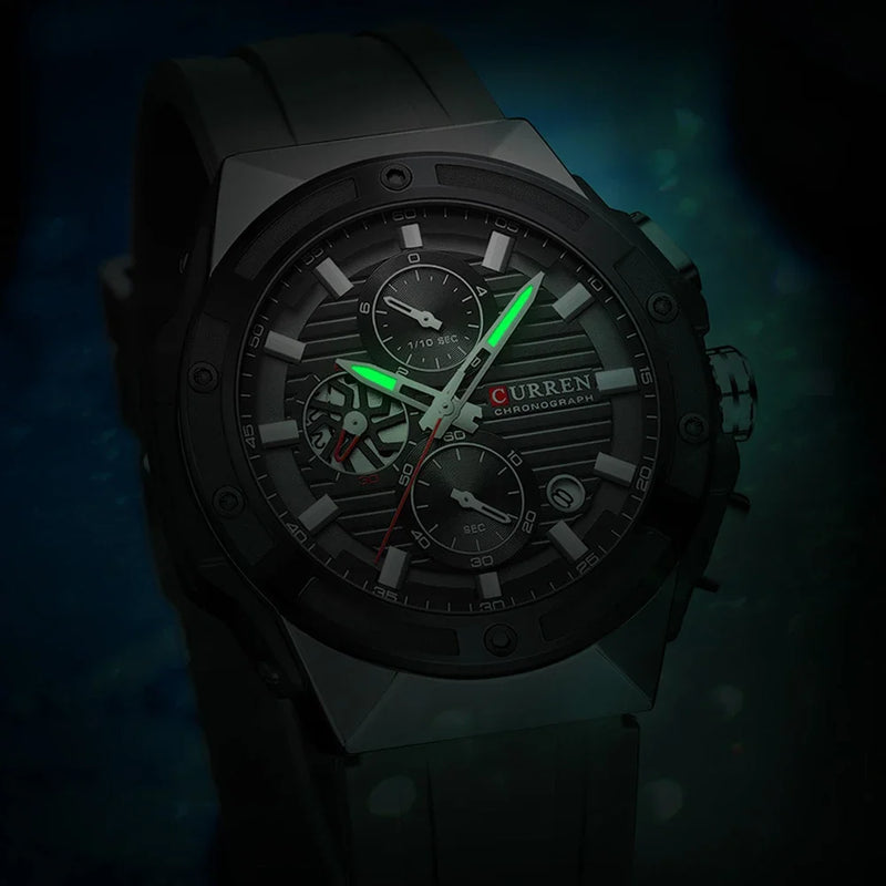 CURREN Moda Esportes Multifuncional Cronógrafo Relógio de Quartzo com Pulseira de Silicone Design Criativo Mostrador Luminoso Mãos