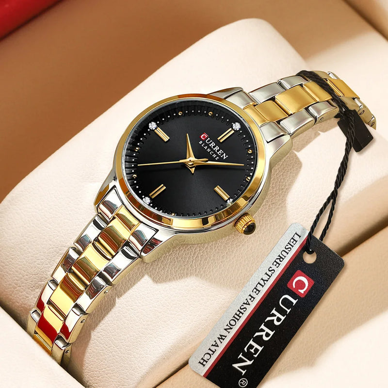 CURREN Relógio de quartzo original para mulheres moda elegante relógios femininos de aço inoxidável à prova d'água relógio de pulso feminino