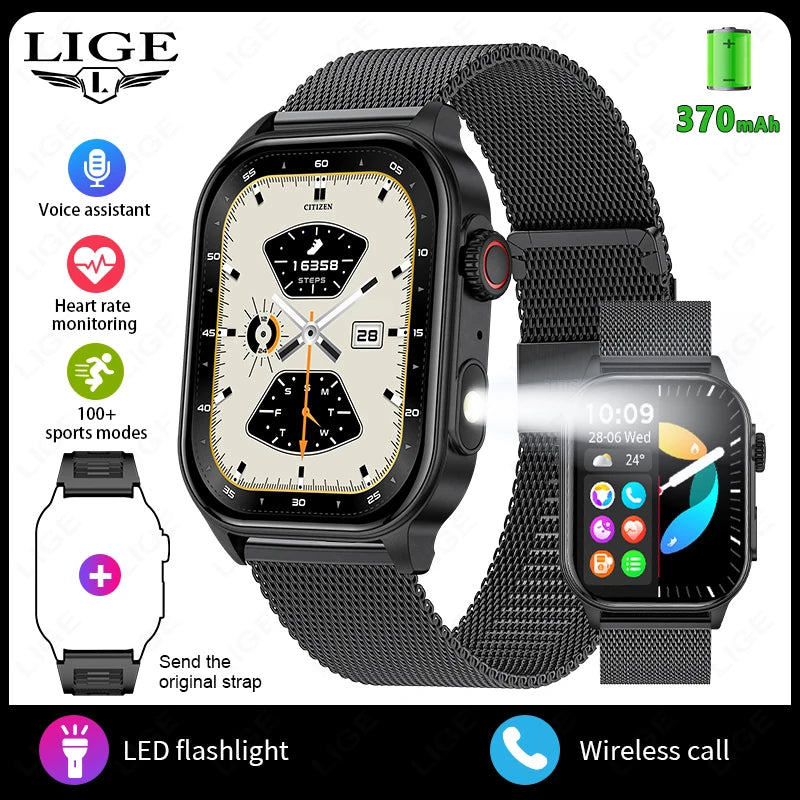 Lige novo relógio inteligente masculino lanterna 2.01 "hd tela grande ai voz bluetooth chamada esporte relógios monitor de saúde smartwatch feminino